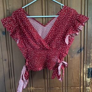 Red & White Polka Dot V-Neck Top